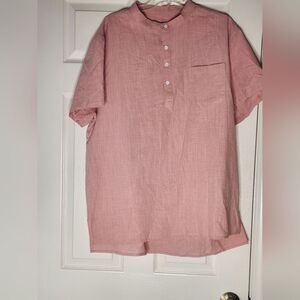 Unbranded XL Pink COTTON FLAX Pocket 1/4 Bottons Stand Collar Shrtslv Men Shirt